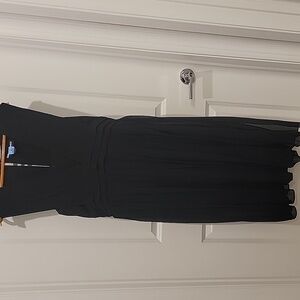 Karl Lagerfeld Black V-Neck Chiffon Pleayed Dress